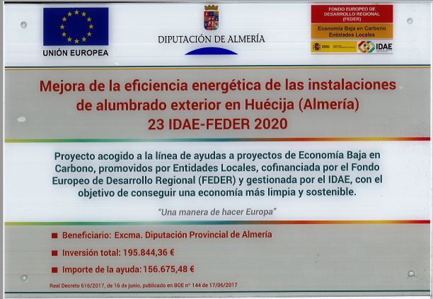 Obra nº 23 IDAE FEDER 2020 EXCMA.DIPUTACION DE ALMERIA